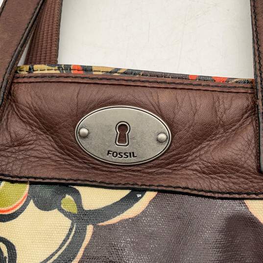Fossil Womens Multicolor Floral Leather Double Handle Zipper Tote Handbag image number 6