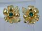 Vintage Swarovski S.A.L. Gold Tone Green & Clear Crystal Bow Clip Earrings 15.7g image number 1