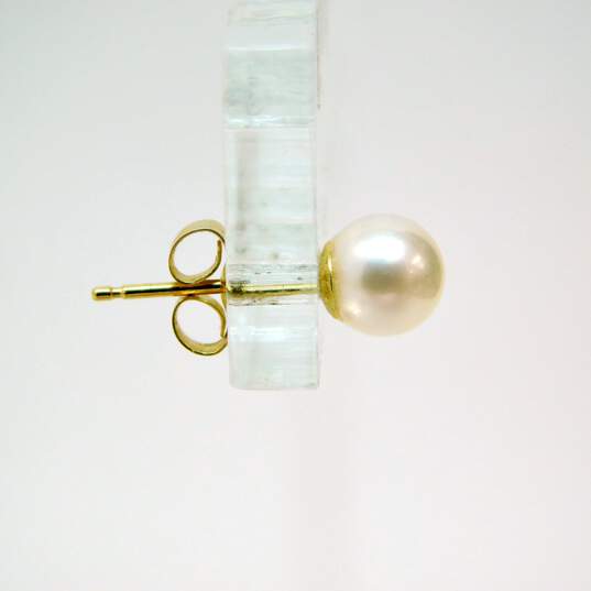 14K Yellow Gold Pearl Stud Earrings 1.0g image number 8