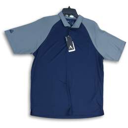 NWT Antigua Mens Navy Blue Gray Spread Collar Short Sleeve Polo Shirt Size L