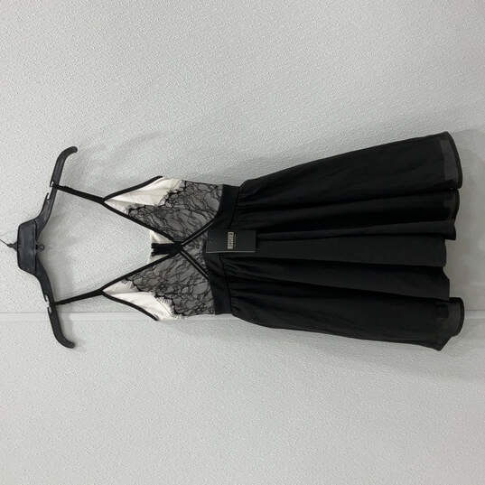 Womens Black White Lace Detail V-Neck Spaghetti Strap Mini Dress Size 4 image number 1
