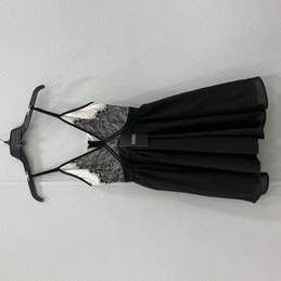 Womens Black White Lace Detail V-Neck Spaghetti Strap Mini Dress Size 4