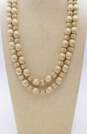 Vintage Trifari Brushed Gold Tone Faux Pearl Bead Necklaces & Leaf Brooch 155.2g image number 3