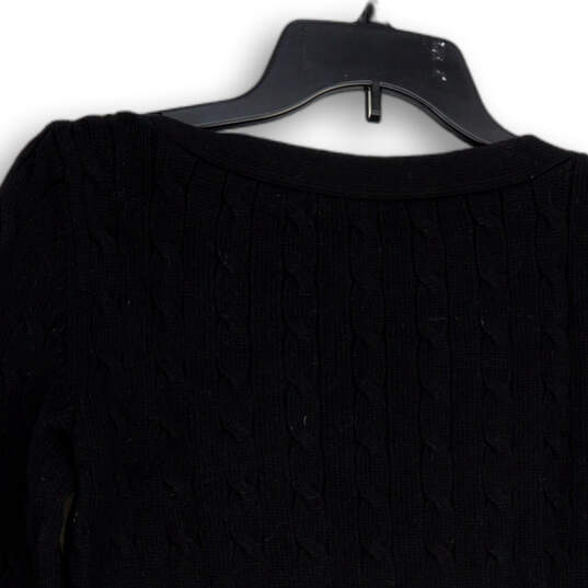 Womens Black Crew Neck Cable-Knit Long Sleeve Pullover Sweater Size Medium image number 4
