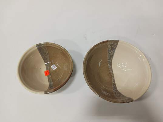 Pair of Beige & Brown Pottery Bowls image number 2