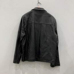 Mens Black Leather Spread Collar Pockets Long Sleeve Full Zip Jacket Size Medium alternative image
