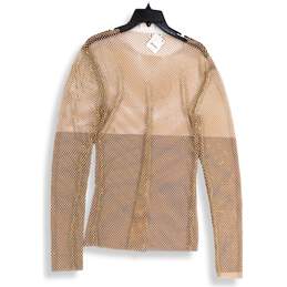 NWT Free People Womens Brown Sequins Round Neck Pullover Blouse Top Size L