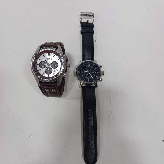 2pc Set of Men's Fossil Leather Band Watches image number 1