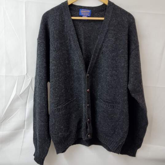 Pendleton Virgin Wool Charcoal Gray Button LS V-Neck Sweater XL image number 1
