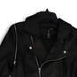 Womens Black Leather Long Sleeve Asymmetrical Zip Motorcycle Jacket Size M image number 3