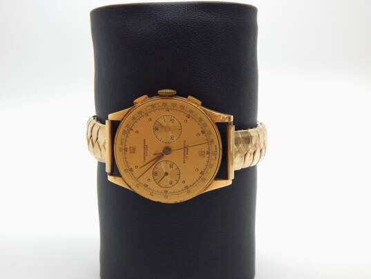 Vintage Chronographe Suisse Swiss Made 18K Yellow Gold Case 17 Jewels Men's Chronograph Watch 57.6g image number 3