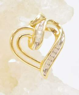 Romantic 10K Yellow Gold Diamond Accent Open Heart Pendant 1.7g