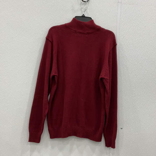 Mens Red Long Sleeve Mock Neck Quarter Zip Pullover Sweater Size Medium image number 2