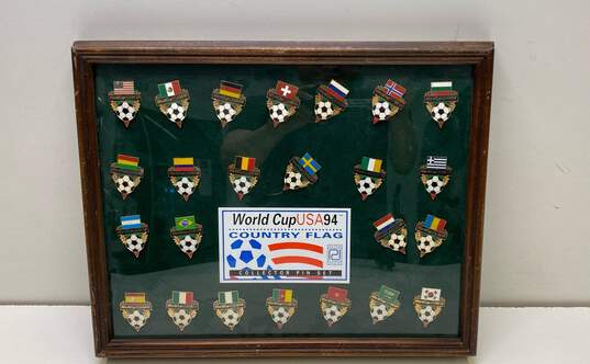 Framed World Cup USA 94 Country Flag Collector Pin Set image number 1