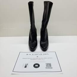 AUTHENTICATED Prada Black Leather Block Heel Boots Wms Size 37.5