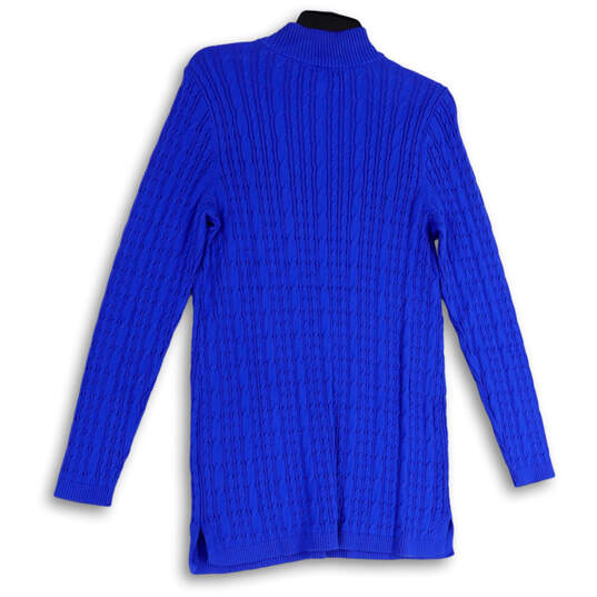 Womens Blue Knitted Mock Neck Long Sleeve Pullover Sweater Size M 10-12 image number 2