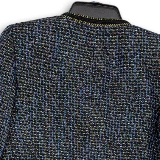 NWT Womens Blue Long Sleeve Tweed Open Front Jacket Size 6 image number 1