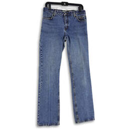 Womens Blue Denim Medium Wash 5-Pocket Design Straight Leg Jeans Size 10L