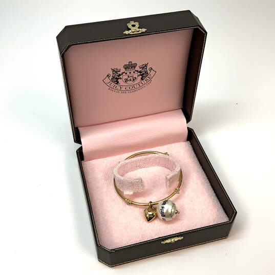 Designer Juicy Couture Gold-Tone Heart Charm Classic Bangle Bracelet w/ Box image number 1