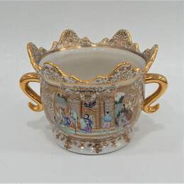 Vintage Oriental Accent Brand Gold Gilt Ornate Design Double Handle Vase Planter