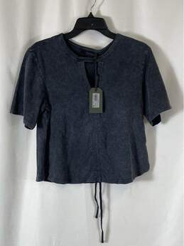 NWT AllSaints Womens Black Cotton Gigi Acid Washed Ruched Cropped Tee Size 10