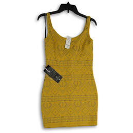 NWT Womens Yellow Studs Sleeveless Back Zip Bodycon Dress Size Medium