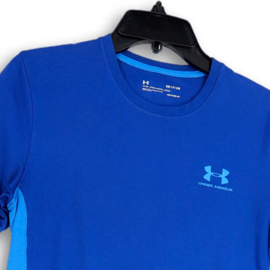 Mens Blue Heatgear Short Sleeve Crew Neck Pullover Activewear T-Shirt Sz S image number 3