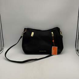 NWT Womens Black Leather Detachable Strap Inner Pockets Shoulder Bag