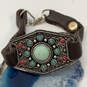 Designer Lucky Brand Silver-Tone Multicolor Stone Leather Wrap Bracelet image number 1