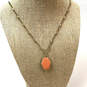 Designer J. Crew Gold-Tone Octagon Shape Orange Enamel Pendant Necklace image number 1
