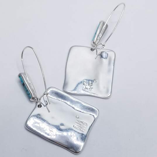 Robert Lee Moris Silver Tone Turquoise-Like Square Dangle Earrings 10.5g image number 6