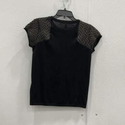 Womens Black Sequin Short Sleeve Crew Neck Pullover T-Shirt Size Medium alternative image