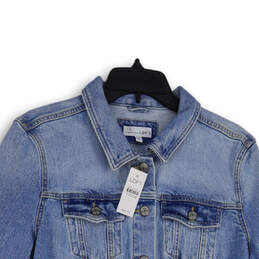 NWT Womens Blue Denim Spread Collar Long Sleeve Jean Jacket Size Large