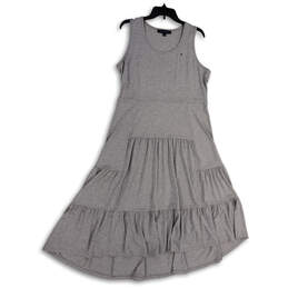 Womens Gray Sleeveless Round Neck Ruffled Hem A-line Dress Size Large