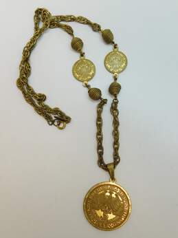 Vintage Miriam Haskell Goldtone Faux German Coins Pendant Station Chain Statement Necklace 60g alternative image