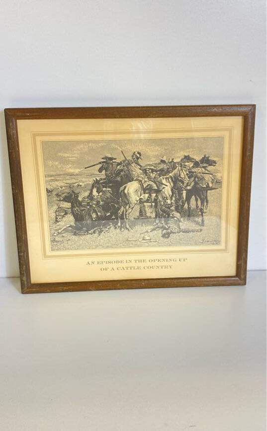 Lot of 3 Old Western Images on Glass and Print Print by Remington 1976 Framed image number 3