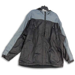 Mens Gray Long Sleeve Pockets Full-Zip Hooded Windbreaker Jacket Size 2XL