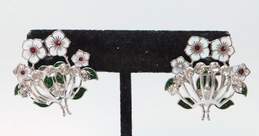 Vintage Ciner Brooch w/ Icy Rhinestone Enamel Floral Costume Jewelry 42.1g alternative image