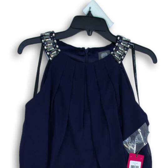 NWT Vince Camuto Womens Navy Blue Sleeveless Back Zip Sheath Dress Size 10 image number 3