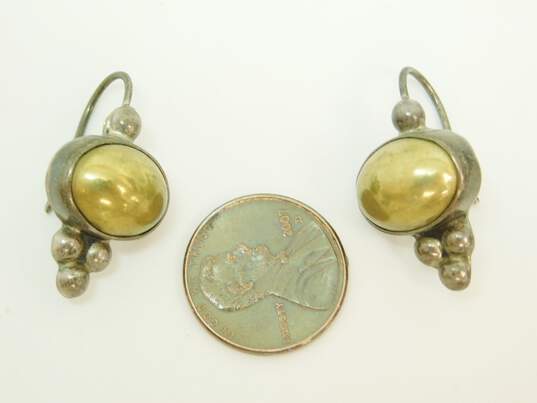 Artisan Mexico 925 & Brass Modernist Domes Drop Earrings & Cable Cuff Bracelet 23.2g image number 5