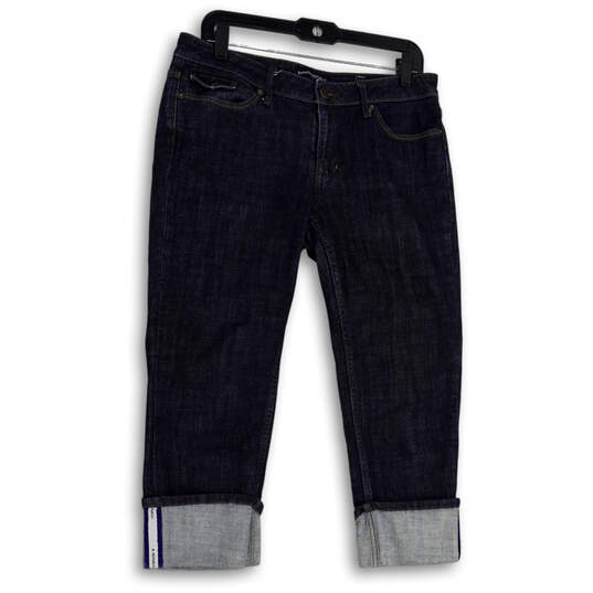 Womens Blue Denim Dark Wash Cuffed Hem Pockets Straight Leg Jeans Size 8 image number 1