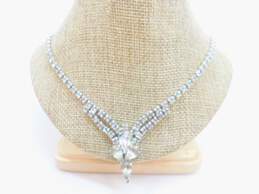 Vintage Silvertone Icy Blue & Clear Rhinestones Pendant Necklaces Dome Screw Back Earrings & Bracelet 66.8g