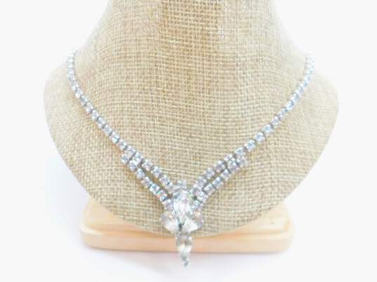 Vintage Silvertone Icy Blue & Clear Rhinestones Pendant Necklaces Dome Screw Back Earrings & Bracelet 66.8g image number 1