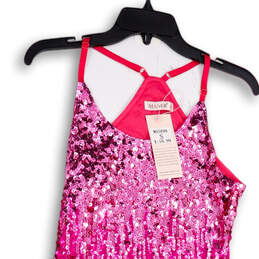 NWT Womens Pink Sequin Spaghetti Strap Pullover Bodycon Dress Size S