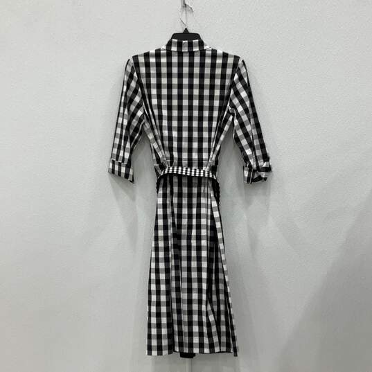 NWT Lafayette Womens Black White Plaid Spread Collar Belted A-Line Dress Size S image number 2
