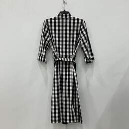NWT Lafayette Womens Black White Plaid Spread Collar Belted A-Line Dress Size S alternative image