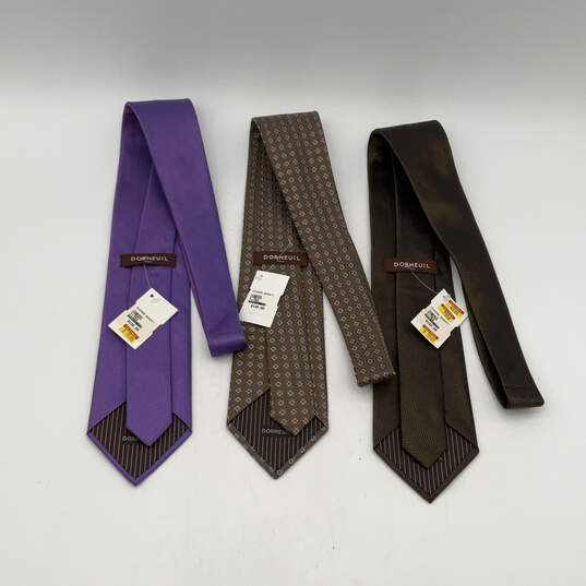 NWT Mens Purple Brown Silk Abstract Adjustable Pointed Neckties Lot Of 3 image number 2