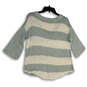 Womens White Green Knitted Striped V-Neck 3/4 Sleeve Pullover Sweater Sz XS image number 4