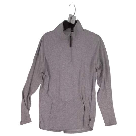 Womens Gray Solid Long Sleeve Mock Neck Kangaroo Pocket Sweatshirt Size Medium image number 1