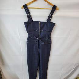 We Wore What Women's Navy Plaid Moto Overall Jumpsuit w/ Tags Size Small